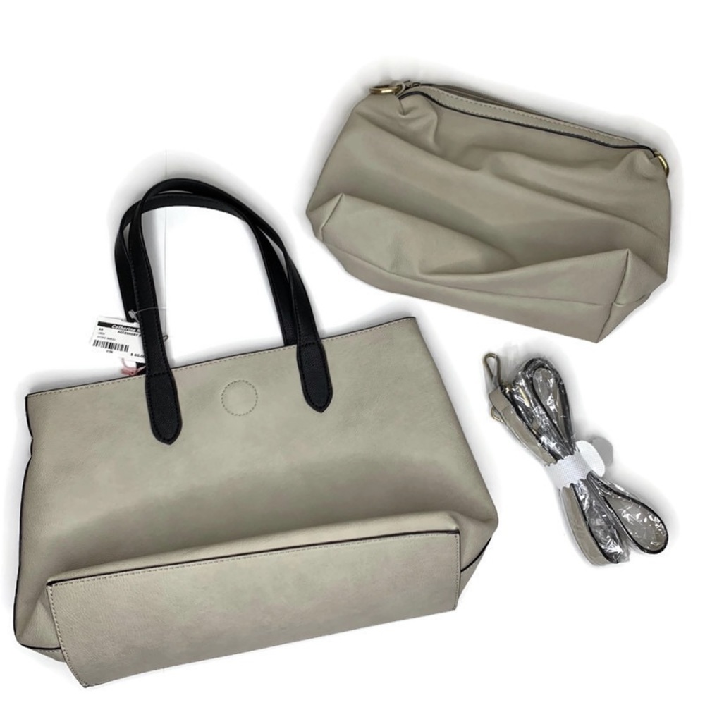 NWT Entro Boutique Gray Stone Mariah Shoulder Purse Tote With Insert Bag Pebble
